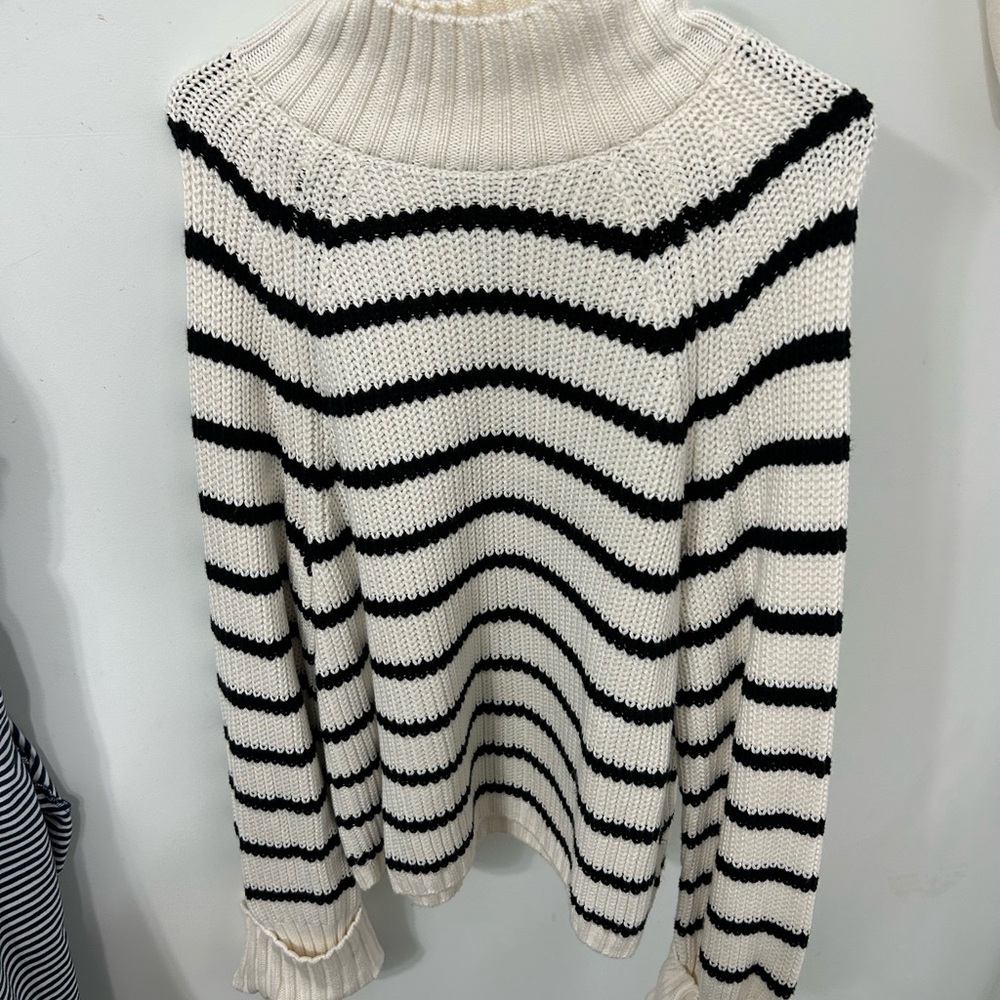 Abercrombie & Fitch Black and White Striped Turtleneck Sweater